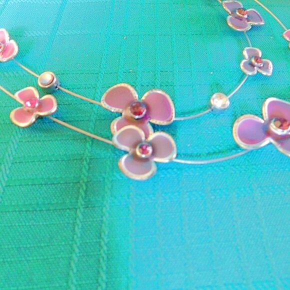 Vintage double necklace and earrings set violets and gems costume jewelry VGU - Picture 3 of 7